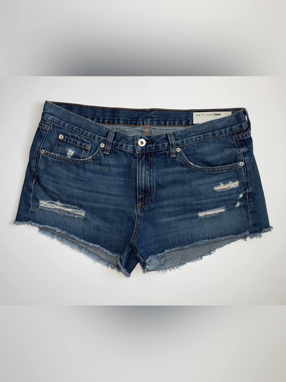 rag & bone Johny Dark Blue Distressed Denim Cutoff Shorts
